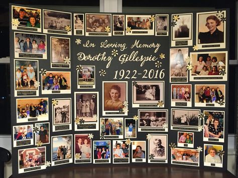 Memory board for funeral More Memory Board For Birthday, In Loving Memory Poster Board Ideas, Picture Memory Boards, Picture Boards For Birthdays, Memory Boards For Funerals Ideas, Memorial Collage Ideas, Picture Boards For Funerals Ideas, Memorial Photo Board, Memorial Photo Ideas