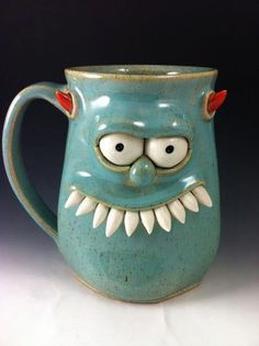 Related image Monster Pottery, Monster Mugs, Monster Cup, Ceramic Monsters, Clay Monsters, Tiki Mugs, Coil Pottery, Face Jugs, Toothbrush Holders