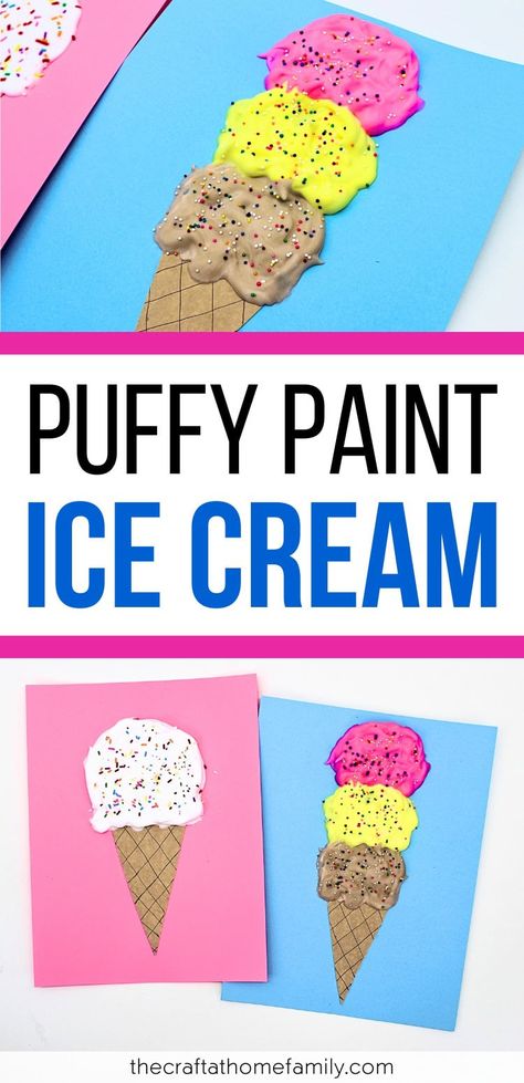 Puffy Paint Ice Cream Ice Cream Shaving Cream Craft, Ice Cream Art Activities For Preschool, Ice Theme For Preschool, Shaving Cream Ice Cream Craft, Summer Foods Crafts Preschool, July Arts And Crafts For Toddlers, Shaving Cream Ice Cream Activity, Shaving Cream And Glue Puffy Paint, Ice Cream Kids Crafts