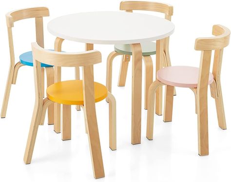 Amazon.com: HONEY JOY Kids Table and Chair Set, Bentwood Toddler Round Table and 4 Chairs for Craft Art, Building Block, 5-Piece Children Furniture Set for Daycare, Kindergarten, Playroom (Colorful) : Home & Kitchen Daycare Furniture, Kids Wooden Table, Table Activities For Toddlers, Kids Table And Chair, Kids Table Chair Set, Kids Play Table, Kids Playroom Furniture, Toddler Table And Chairs, Toddler Table