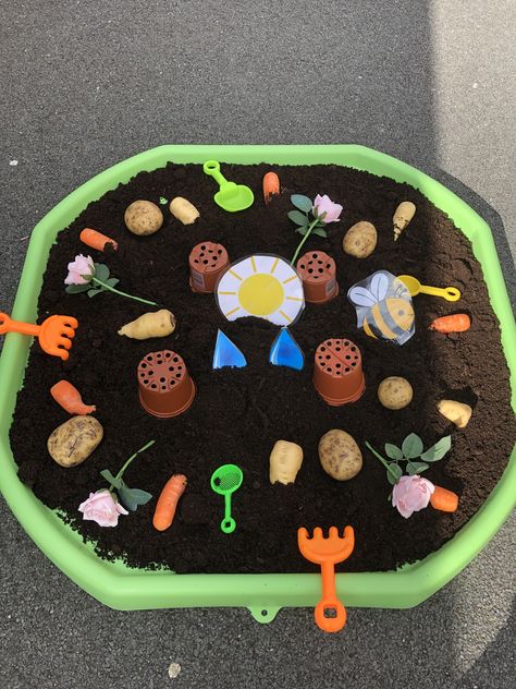 Soil Tuff Tray Ideas, Vegetable Tuff Tray Ideas, Hungry Caterpillar Outdoor Activities, The Very Hungry Caterpillar Eyfs Tuff Tray, Peter Rabbit Tuff Tray, Spring Theme Tuff Tray, Growing Tuff Tray Ideas, Gardening Tuff Tray Ideas, Spring Tough Tray Ideas