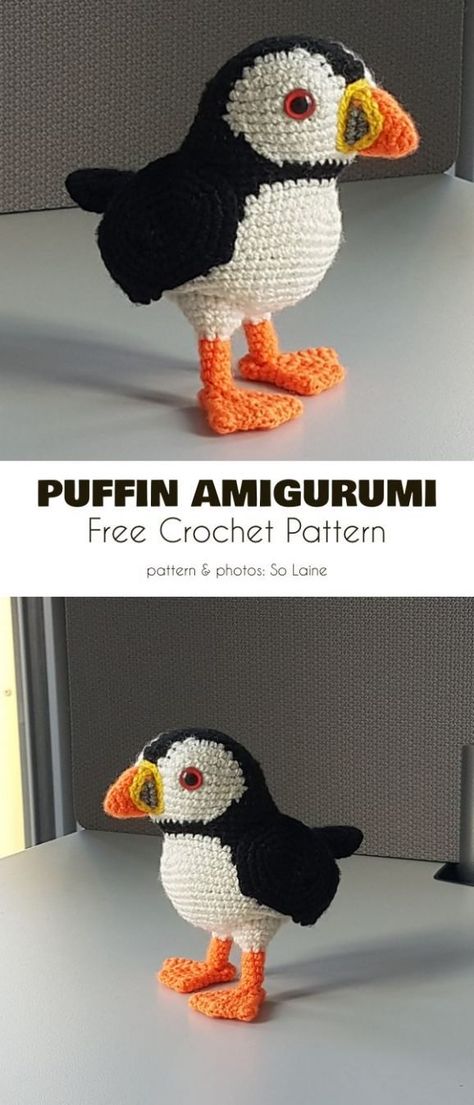 Amigurumi Puffin Free Crochet Pattern Puffins are a wonderful subject for crocheting. Try this easy pattern even if you are beginner! Blackbird Crochet Pattern Free, Crochet Loon Bird, Puffin Crochet Pattern, Arigumi Patterns Free Easy, Crochet Puffin Pattern, Amigurumi Birds Free Pattern, Puffin Crochet Pattern Free, Crochet Birds Free Pattern Amigurumi, Crochet Pigeon Pattern Free