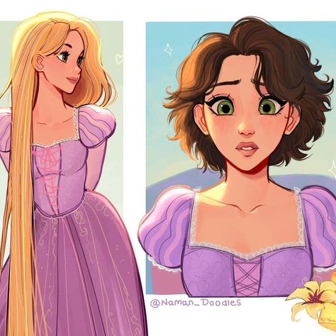 C.a.r.t.o.o.n.A.e.s.t.h.e.t.i.c en Instagram: “Rapunzel Fanart 🎨🖌️, brunette🤎 or blond💛? . . . Follow: @barbiexdisney.inc & @world.of.odettes . . .…” Rapunzel Short Hair, Rapunzel Fanart, Disney Character Art, Disney Princess Artwork, Disney Princess Fan Art, Disney Fanart, Rapunzel Hair, Disney Princess Drawings, Disney Rapunzel