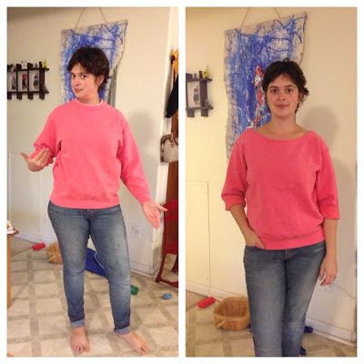 Knit Nat: Quick Craft! -- How to Undorkify a Sweatshirt Diy Necklines, Sweatshirt Refashion Remake, Diy Sweatshirt Refashion, Refashion Dress, Sweatshirt Makeover, Old Sweatshirt, Sweatshirt Refashion, Upcycle Sweatshirt, Sewing Alterations