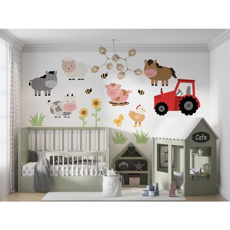 Farm Bedroom Ideas For Boys, Farm Themed Bedroom, Animal Wall Stickers, Farm Bedroom, Gender Neutral Bedrooms, Farm Nursery Decor, Farm Animal Nursery, Gender Neutral Nursery Decor, Red Bedroom