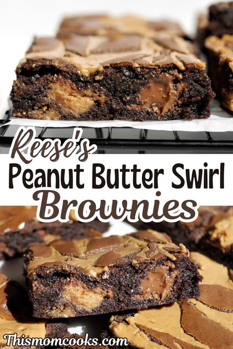 Candy Brownies, Peanut Butter Swirl Brownies, Pumpkin Pie Cake, Reese's Peanut Butter Cups, Gooey Brownies, Butter Brownies, Swirl Brownies, Brownie Ice Cream, Fudgy Brownie