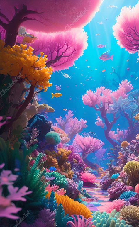 Colorful Ocean Wallpaper, Underwater Art Illustration, Beach Fantasy Art, Fantasy Ocean Art, Fish Fantasy Art, Ocean Fantasy Art, Underwater World Art, Sea Life Drawings, Ocean Wallpapers