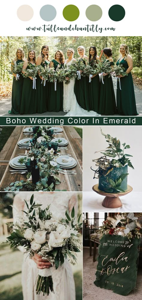 Emerald Green And Black Fall Wedding, Emerald Green Gray Wedding, Winter Wedding Colors Emerald Green, Wedding Forest Green Theme, Hunter Green And Champagne Wedding Colors, Winter Wedding Hunter Green, Fall Wedding Hunter Green, Olive And Emerald Green Wedding, Eucalyptus And Emerald Green Wedding