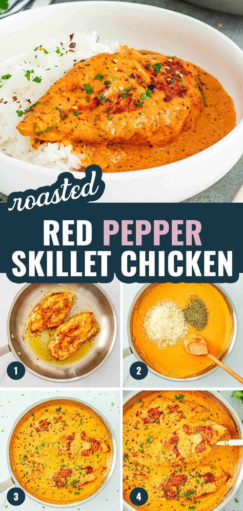 Whip up this Roasted Red Pepper Skillet Chicken for a quick, flavorful weeknight dinner! 🍴✨ #SkilletChicken #EasyDinners #RoastedRedPepperChicken Pepper Skillet, Chicken Dishes For Dinner, Capers Recipe, Stuffed Chicken Breast Spinach, Jo Cooks, Chicken Skillet Recipes, Caesar Salad Recipe, Sauce Chicken, Skillet Dinners