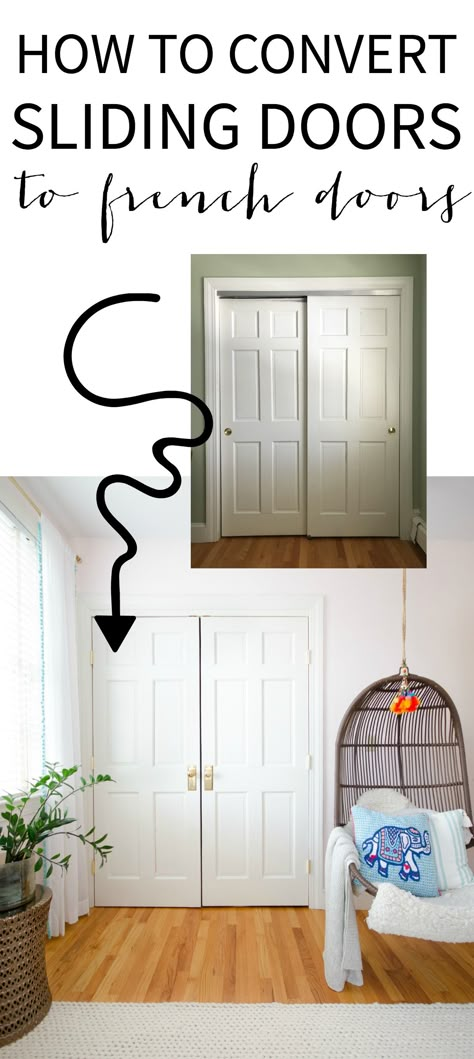 Sliding Doors Into French Doors, Sliding Doors To French Doors, Diy Closet Doors, Bedroom Closet Doors, Closet Door Makeover, Sliding Closet, Sliding Closet Doors, Closet Remodel, Kid Closet