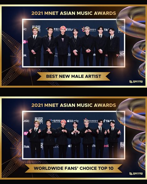 211211 [INFO] #ENHYPEN received 2 awards at the 2021 Mnet Asian Music awards! #2021_MAMA < Best New Male Artist (ROTY) & Worldwide Fans' Choice Top 10 > #ENHYPEN6thROTY #ENHYPEN_WWFCTop10 Award Certificate Design, Asian Music, Mnet Asian Music Awards, Certificate Design, Male Artist, Music Awards, Top 10, Collage, 10 Things