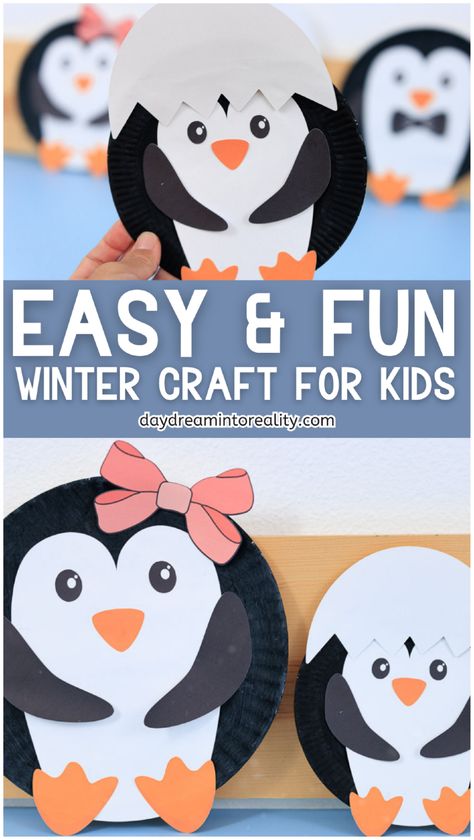 Uncover the fun and super-easy paper plate penguin craft that you can make with kids! Such a great paper plate craft for toddlers, preschoolers, and kindergarten students to work on their fine motor skills while having fun. This cute winter craft comes with a free printable template to make creating super simple-just perfect for cold days or any Christmas-themed activities. Have fun indoors with this creative activity! Arts And Crafts For Kids January, Paper Plate Penguin, Winter Paper Crafts, Craft For Toddlers, Fun Winter Crafts, Paper Plate Craft, Penguin Crafts, Paper Plate Crafts For Kids, January Crafts