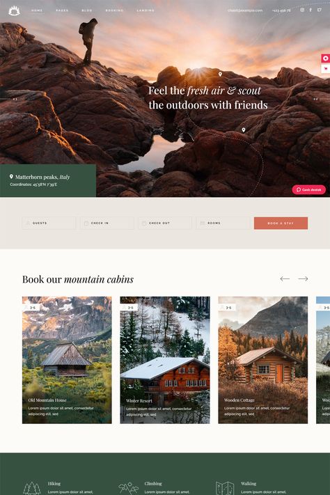 Chalet is a versatile WordPress theme designed specifically for vacation rentals, bed and breakfasts, lodges, vineyards, cabins, and any travel accommodation businesses. Rental Website Design, Winter Resort, Travel Booking, Wooden Cottage, Room Book, Wordpress Theme Design, Mountain Cabin, Cabin Rentals, Travel Themes