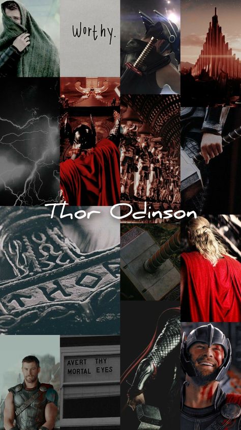 Avengers Collage Wallpaper, Thor Wallpaper Aesthetic, Thor Odinson Aesthetic, Asgard Aesthetic, Thor Aesthetic, Aesthetic Wallpaper Collage, Thor Wallpaper, Thor Avengers, Thor Odinson