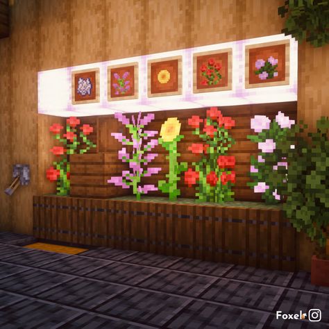 Flower Shop Interiors Minecraft, Minecraft Flowers Aesthetic, Minecraft Flower Truck, Flower Shop Minecraft Inside, Flower Builds Minecraft, Store Ideas Minecraft, Flower Store Minecraft, Plant Shop Minecraft, Flower Shop Minecraft Ideas