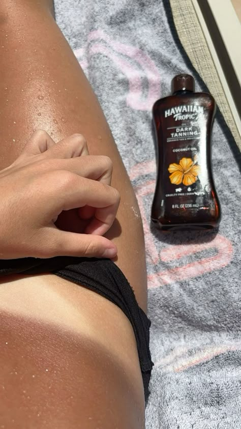 Hawaiian tropic tanning oil #tanning #tanningoil Good Tanning Oil, Tan Line Beach Aesthetic, Summer Tanning Routine, Carotene Tanning Oil, Best Tanning Products For Pale Skin, Tanning Products Aesthetic, Self Tanning Aesthetic, Tanning Lotion Aesthetic, Aesthetic Tanning Pictures