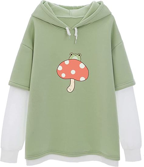 Frog Sweatshirt, Kawaii Mushroom, Mushroom Hoodie, Mushroom Frog, Kawaii Sweatshirt, Cottagecore Clothes, Color Blocking Outfits, Aesthetic Cottagecore, Hoodie Aesthetic