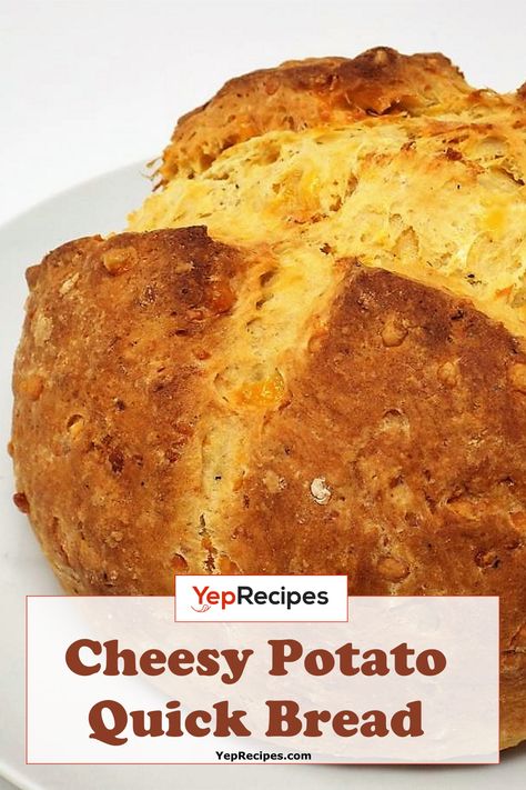 cheesy potato quick bread Cheesy Potato Bread, Easy Potato Bread, Potato Bread Recipe Homemade, Savory Quick Bread Recipes, Buttermilk Bisquits, Potato Bun Recipe, Savory Quick Bread, Irish Potato Bread, Amish Bread Recipes