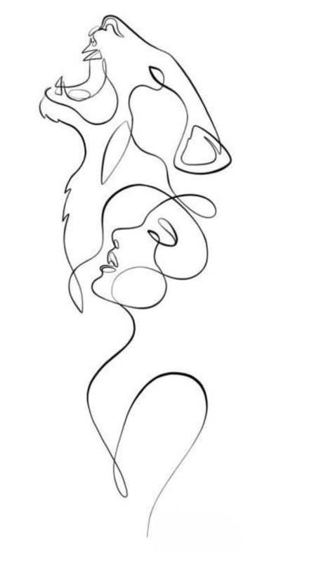 Power Woman Illustration Art, 1 Line Tattoos, Continuous Line Drawing Face, Beginner Tattoo Artist, Tattoos For Women Fine Line, Lion And Lioness Tattoo, Safari Logo, Women Outline, Liner Tattoo