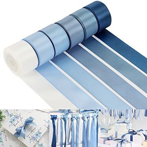 Dusty Blue Ribbon Set Double-Faced Satin Ribbon 1 inch Dusty Blue Wedding Ribbons for Flower Bouquet Wedding Bridal Shower Baby Shower Decor Hairs Gift Wrap Crafts- 6 Color X 5 Yards Each Description and features 💙 Color: Dusty Blue ribbon assortment 6 different colors--white, dusty blue, french blue, dark dusty blue, antique blue and light navy . This gradient blue color ribbon pack can be a perfect for flower arrangements, gift wrappig, dusty blue theme party decor and handmade craft project etc. 💎 Size: 1 inch wide double-faced satin ribbon, 5 yards (15 feet) each roll by the spool, 6 rolls in a pack in a paper box, total 30 yards(90 feet). Perfect size for wedding party decor, hair bows, gift wrapping, crafts and other holiday party decor. 🎁 Material: Dusty Blue ribbon pack is made Dusty Blue Theme, Blue Theme Party, Baby Blue Wedding Theme, Wedding Ribbons, French Blue Wedding, Baby Blue Weddings, Blue White Weddings, Light Navy Blue, Blue Bridal Shower