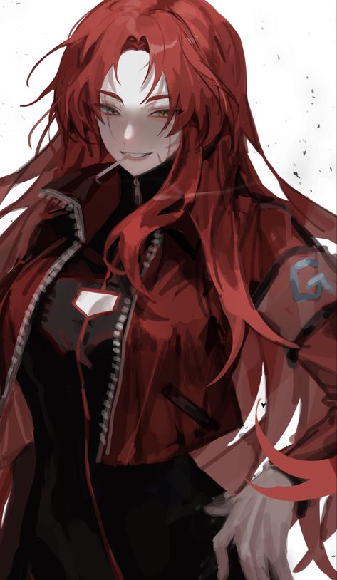 Masculine Woman Anime, Red Hair Female Character Art Modern, Masculine Anime Women, Mom Anime Character, Geburah Lobotomy Corporation, Red Hair Anime Woman, Anime Mom, Lobotomy Corporation, Project Moon