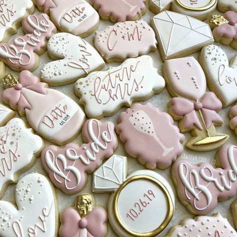 Bride Cookies, Wedding Shower Cookies, Bridal Cookies, Bridal Shower Desserts, Blush Bridal Showers, Bridal Shower Wine, Wedding Cookie, Bridal Shower Inspo, Bridal Shower Cookies