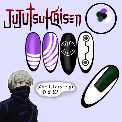 Anime Nails Art Jujutsu Kaisen, Inumaki Nails, Jujutsu Kaisen Nails Design, Jjk Nails Designs, Nail Anime, Jujutsu Kaisen Nails, Gojo Nails, Anime Nail Art, Jjk Nails