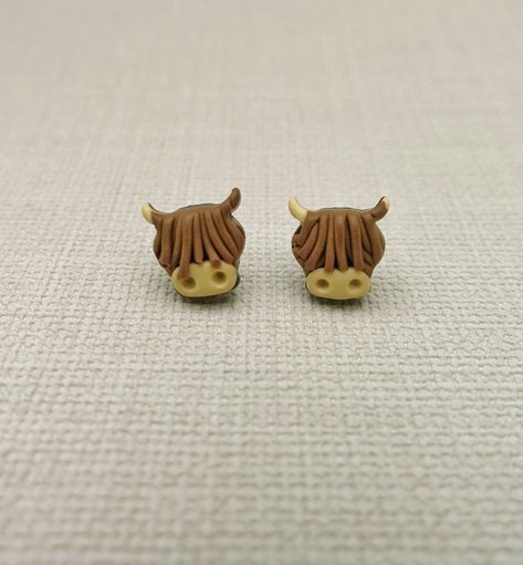 Highland Cow Polymer Clay Earrings, Polymer Clay Highland Cow, Cow Craft, Cow Earrings, Clay Products, Polymer Clay Gifts, Convention Gifts, Present For Her, Clay Craft