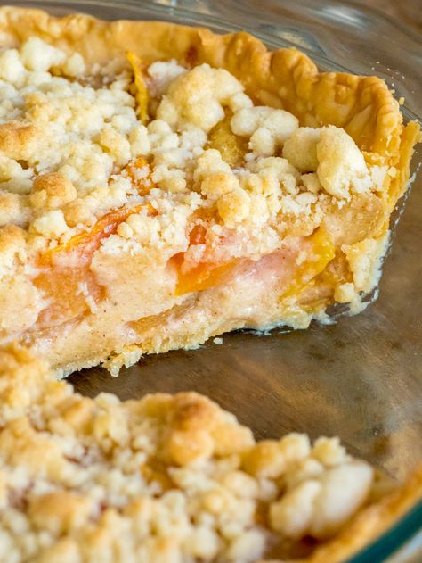 Custard Peach Pie Custard Peach Pie Recipe, Peach Custard Pie Recipes, Peach Custard Pies, Peach Custard, Apricot Pie, Peach Pie Recipes, Apricot Recipes, Cooking Panda, Dessert Original