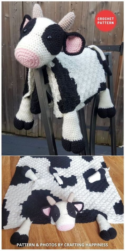 Baby Blankets To Crochet, Cow Amigurumi Free Pattern, Blankets To Crochet, Animal Baby Blanket, Cow Blanket, Crocheted Cow Pattern, Free Pattern Crochet, Lovey Pattern, Amigurumi Cow