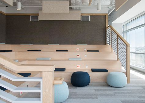 Eventbrite offices by Rapt Studio contain stadium seating and hammocks Open Office Space, Bleacher Seating, Stadium Seating, Tiered Seating, Stadium Seats, Corporate Interiors, Office Seating, Open Office, Workplace Design