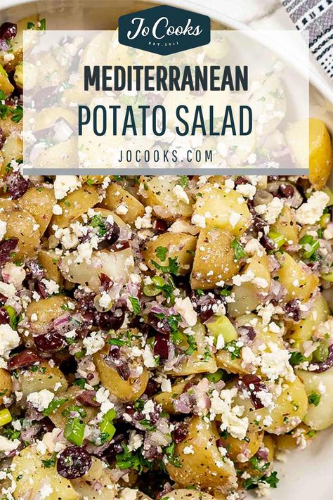 Celebrate Mediterranean flavors with this vibrant Mediterranean Potato Salad, featuring feta, olives, fresh herbs, and a tangy dressing. #mediterranean #potatosalad #recipe Bbq Favorites, Salad Meals, Potatoe Salad, Bunny Food, Mediterranean Diet Recipes Dinners, 2023 Food, Garlic Dressing, Mediterranean Flavors, Potato Salads