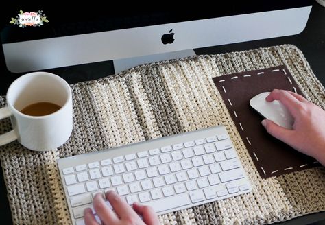 Crochet Desk Mat & OttLite Review & GIVEAWAY Crochet Keyboard Mat, Decor For Desk, Diy Giveaway, Crochet Table Mat, Branded Notebooks, Crochet Mat, Desk Buddy, Crochet Decor, Keyboard Mat