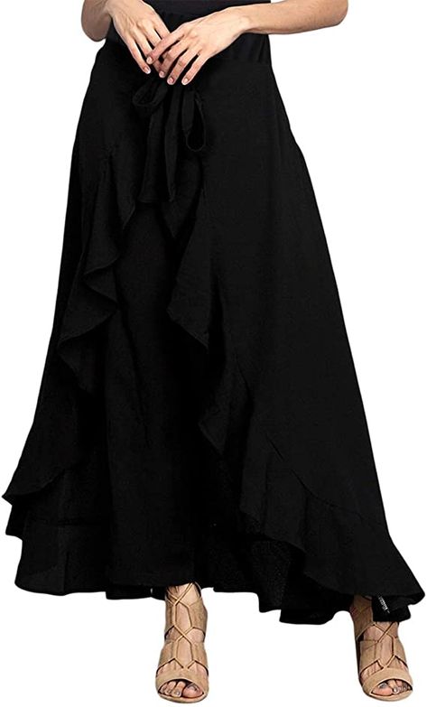 Ruffle Pants Outfit Women, Black Ruffle Pants, Ruffle Pants Outfit, Chiffon Palazzo Pants, Pant Skirt, Chiffon Pants, Hip Style, Party Pants, Ruffle Pants