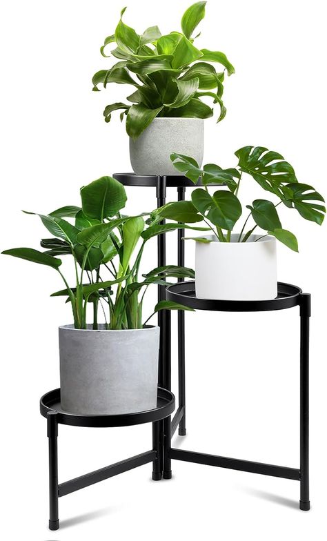 Amazon.com: OUDUOPLANT Plant Stand Indoor Outdoor - 3 Tier Black Metal Plant Stand，9.8in Broaden Disc fFlower Stand ，28in Tall Corner Plant Stand for Living Room Balcony Garden Patio : Patio, Lawn & Garden Plants In A Bottle, Indoor Plant Setup, Corner Plant Shelf, Tiered Plant Stand Indoor, Balcony Patio Ideas, Black Plant Stand, Plant Setup, Indoor Plant Stands, Balkon Decor