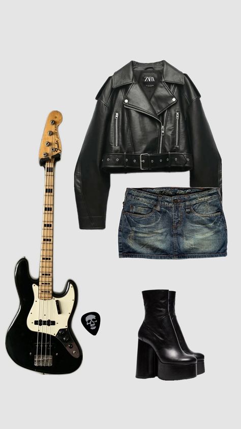 #rockstar #rockstargf #rockoutfit #rock #blackoutfit #outfit #guitar Rockstar Off Duty Outfits, Aesthetic Outfits Rockstar Gf, Rock Star Outfit Aesthetic, Kiss Band Outfit Ideas, Rockstar 90s Outfit, Concert Costumes Ideas, Cute Punk Rock Outfits, Rockstar Girlfriend Outfit Casual, 70 Rock Outfits Women