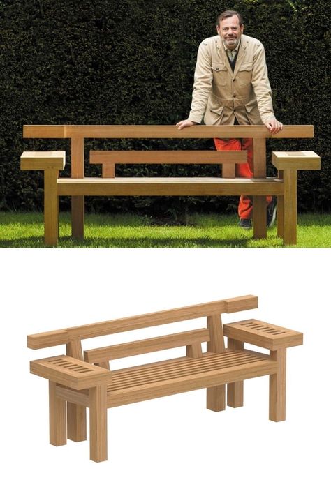 Bench Designs Outdoor, Wood Bench Outdoor Ideas, Wood Garden Bench Ideas, Benches For Outside Wooden, Bench Seats Outdoor, Yard Benches Outdoor Seating, Park Benches Design, Teak Wood Furniture Design, Outdoor Wood Bench With Back