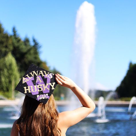 University of Washington undergrad graduation cap. Next stop: UW Law. High School Grad Cap Ideas, Grad Cap Ideas, Masters Degree Graduation, Uw Huskies, College Grad Photos, Graduation High School, Nursing School Graduation, Graduation Portraits, Cap Ideas