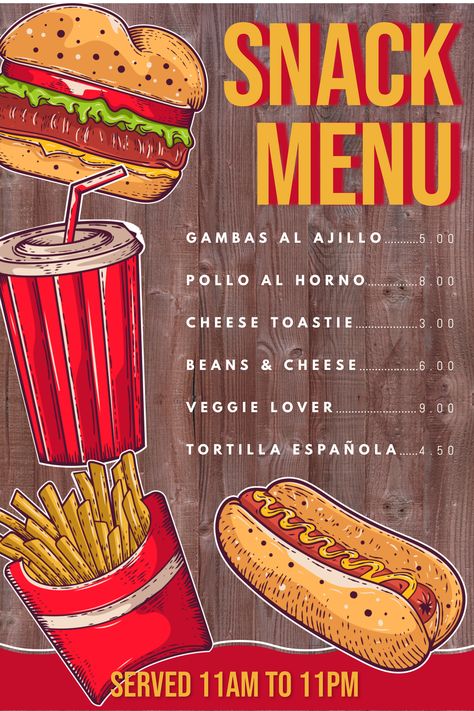 snack menu, bar menu. fast food menu Snack Menu Design, Food Truck Menu, Printable Menu Template, Food Truck Business, Bistro Food, Menu Design Template, Printable Menu, Cool Pencil Drawings, Fruit Stands