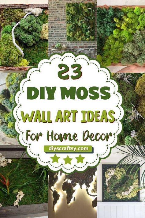 These DIY moss wall art ideas will fit perfectly in your home. Whether you want to make your own in any desired shape or size, these moss wall arts will be a great addition to any room in your house. #diy #diycraft #diywallart #diymosswallart #diymosswallartideas Moss Artwork Wall Art, Moss Pictures Wall Art, Moss Picture Frame Diy, Diy Moss Wall Art, Moss Board, Diy Moss Wall, Art Ideas For Home, Living Wall Diy, Plant Wall Diy