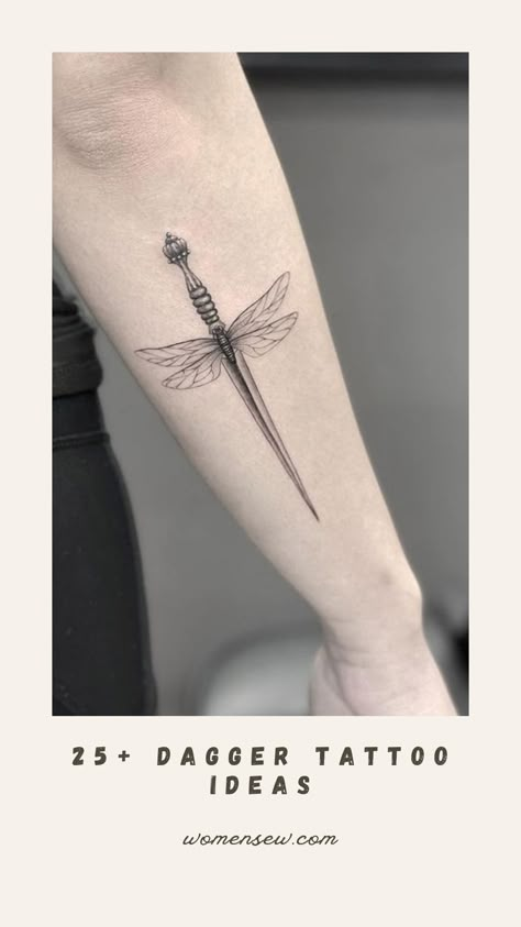 Sword Tattoo Fine Line Warrior Tattoo, Bravery Tattoo Symbol, Dager Tattoos For Women, Daggar Tattoo, Tattoo Courage, Blade Tattoos For Women, Dagger Tattoo Ideas, Dagger Tattoos, Blade Tattoo