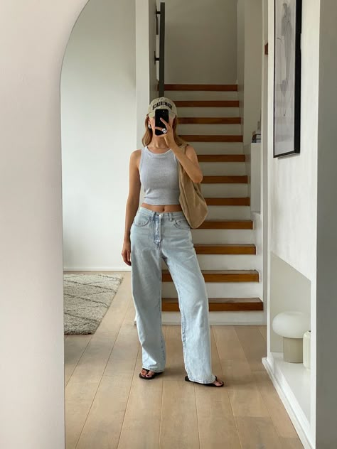 Shop Ribbed Cropped Sleeveless Bra Top and other curated products on LTK, the easiest way to shop everything from your favorite creators. August Outfits, Black White Outfit, Jeans Outfit Summer, Minimal Style, Basic Outfits, Summer 24, Casual Street Style, Summer Fits, Spring Summer Outfits