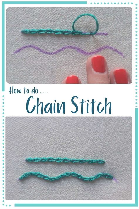 Learn how to do Chain stitch in 4 simple steps! How To Embroider Chain Stitch, How To Chain Stitch, Chain Stitch Letters, How To Chain Stitch Embroidery, How To Embroider Letters, Hand Embroidery Letters, Stitch Types, Sewing Club, Embroidery Stitches Beginner