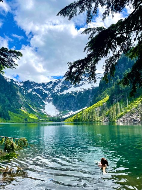 Washington, PNW, summer, lake, swimming, alpine lake, glacier lake, hiking, nature, outdoors, camping, 2023 vision board Dreamgirl Aesthetic, Pacific Northwest Summer, Camping 2023, Pnw Summer, Rainy Lake, 2023 Vision Board, Lake Swimming, The Cascades, Camp Lake