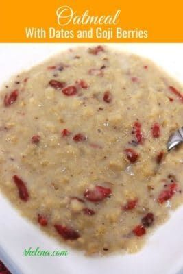 Oatmeal with Dates and Goji Berries: https://rhelena.com/oatmeal-with-dates-and-goji-berries/ Oatmeal With Dates, Goji Berry Recipes, Recipe For Oatmeal, Berry Oatmeal, Berry Recipes, Goji Berry, Red Dates, Oatmeal Recipes, Goji Berries