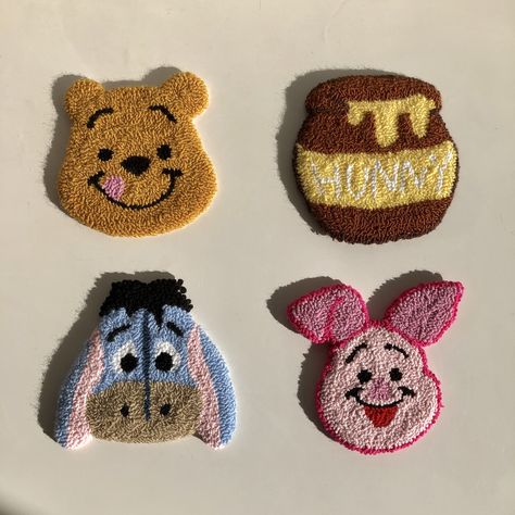 Winnie the Pooh Punch Needle Coasters, Handcrafted Disney Drink Mats, Cartoon Character Home Decor - Etsy Punch Needle Home Decor, Needle Punching Ideas, Punch Needle Disney, Disney Punch Needle, Winnie The Pooh Punch, Disney Punch, Punch Needle Ideas, Punch Needle Coasters, Punch Needle Coaster