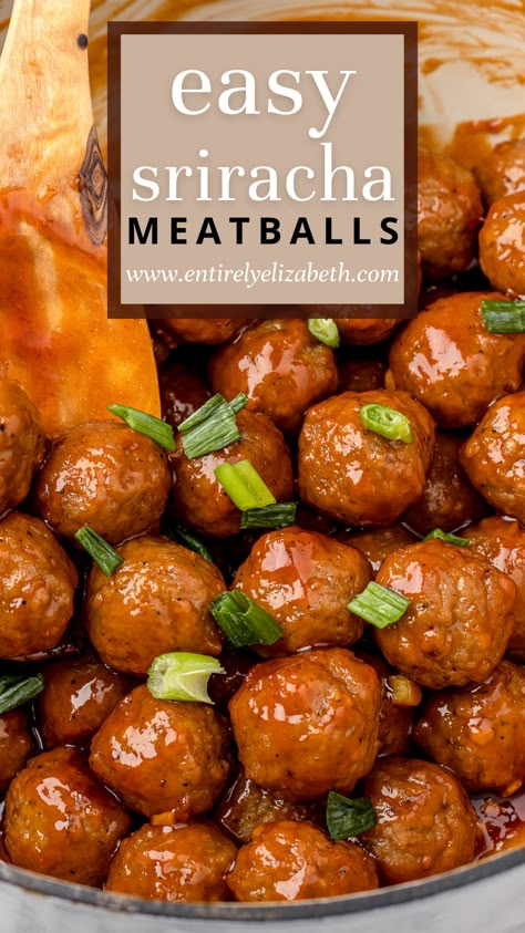 Sriracha Honey Meatballs, Meal Prep Meatballs Beef, Honey Sriracha Meatballs Crockpot, Honey Sriracha Meatballs, Sriracha Meatballs Crockpot, Spicy Meatball Recipes, Spicy Meatballs Crockpot, Spicy Meatballs Appetizers, Whole 30 Appetizers