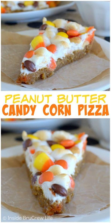 Candy Corn Pizza, Halloween Potluck Food Ideas For Work, Candy Corn Desserts, Corn Pizza, Candy Corn Recipe, Fall Snack Mixes, Pasteles Halloween, Sweet Pizza, Butter Candy