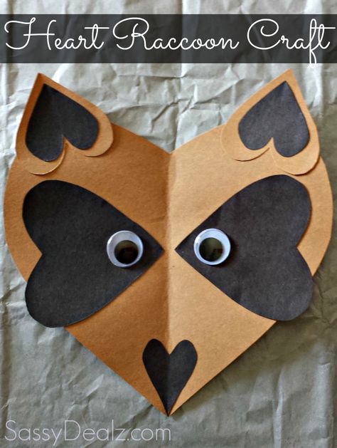 Paper Heart Raccoon Craft For Kids #Valentines day craft or card? | CraftyMorning.com Raccoon Craft, Crafts Wallpaper, Oppgaver For Barn, Saint Valentin Diy, Valentines Bricolage, Valentine's Day Crafts For Kids, Preschool Valentines, Animal Crafts For Kids, Groundhog Day