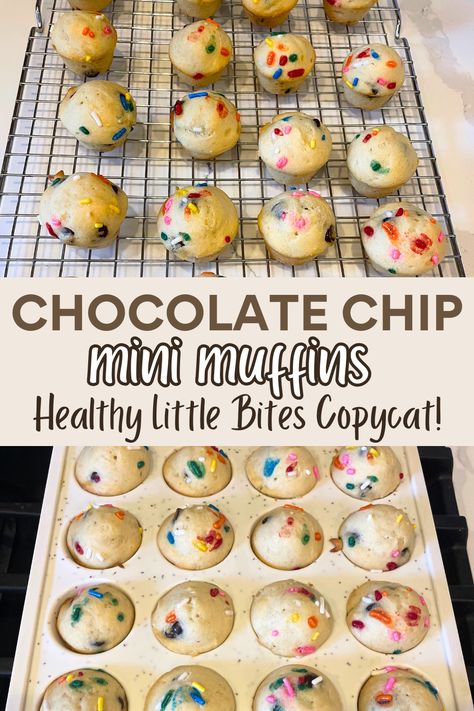 Chocolate Chip Mini Muffins Little Bites Copycat - Balanced with Babies Little Debbie Muffin Recipe, Diy Mini Muffins, Make Ahead School Snacks, Homemade Mini Muffins Kids, Snacks For Reading, Baby Birthday Treats For Daycare, Healthier Kids Snacks, Mini Muffin Recipes For Kids, Homemade Healthy Kids Snacks